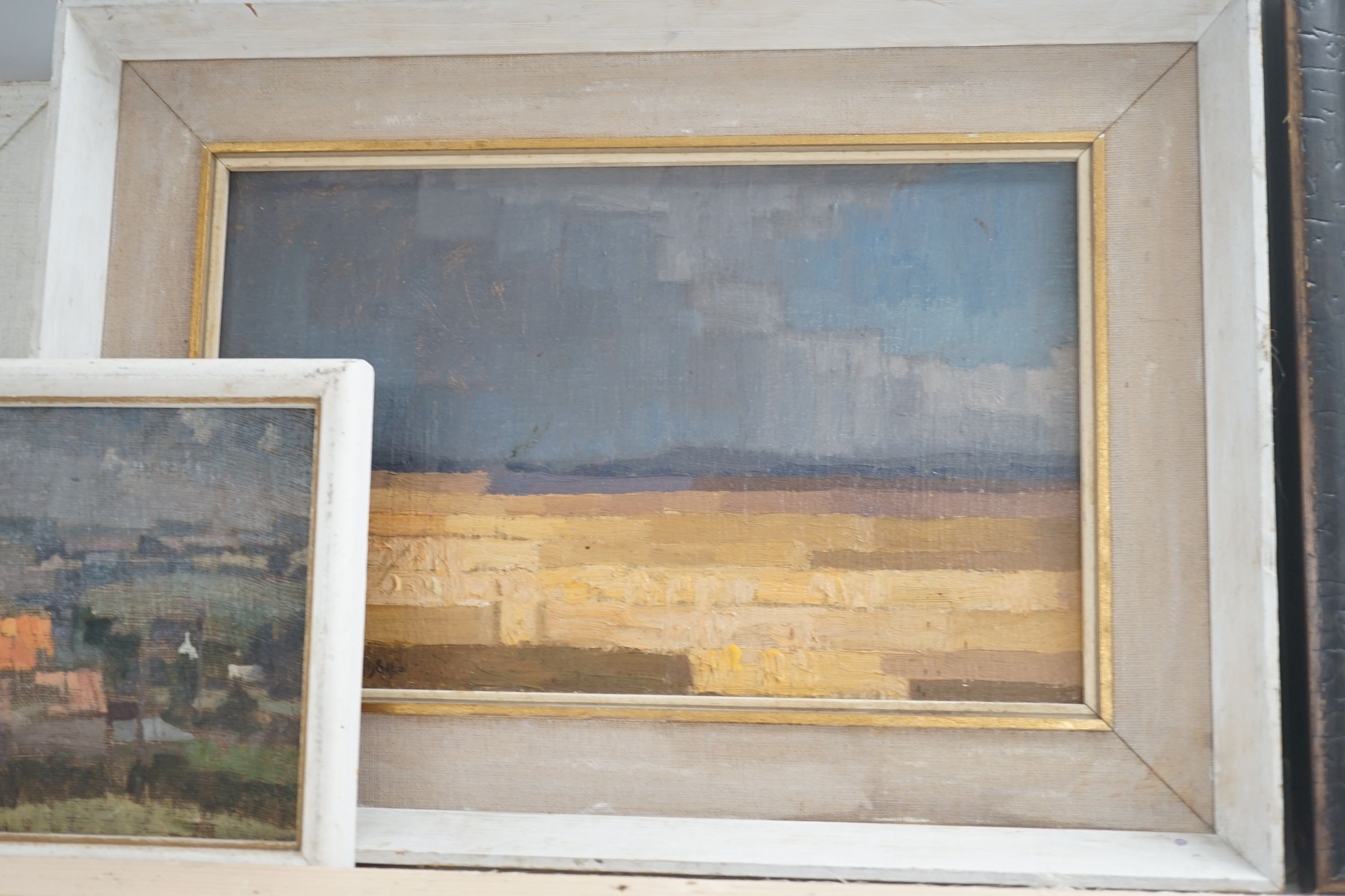 Michael Cadman (1920-2012), three oils on board, Landscapes, one signed and dated 1964, largest 19 x 30cm